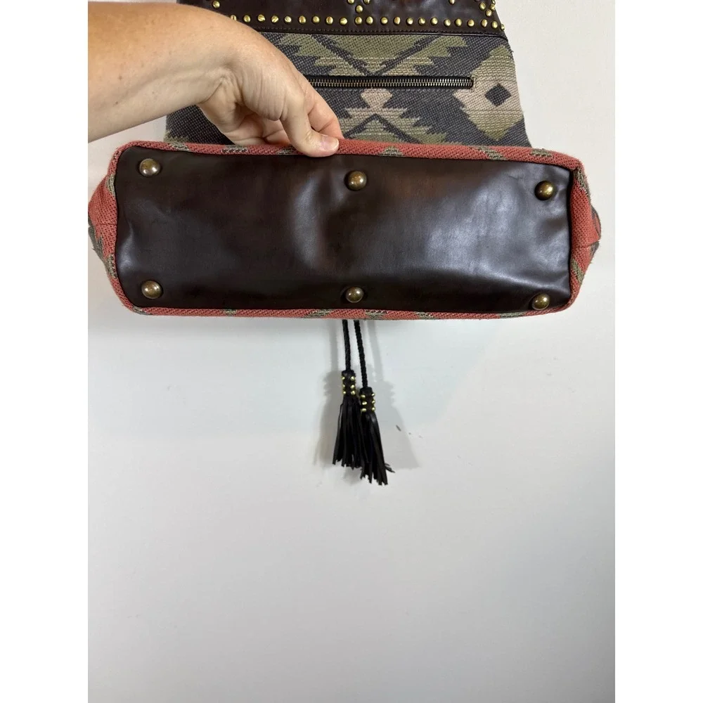Gunas‎ Aztec Studded Vegan Leather Bucket Bag Purse Drawstring Boho Festival